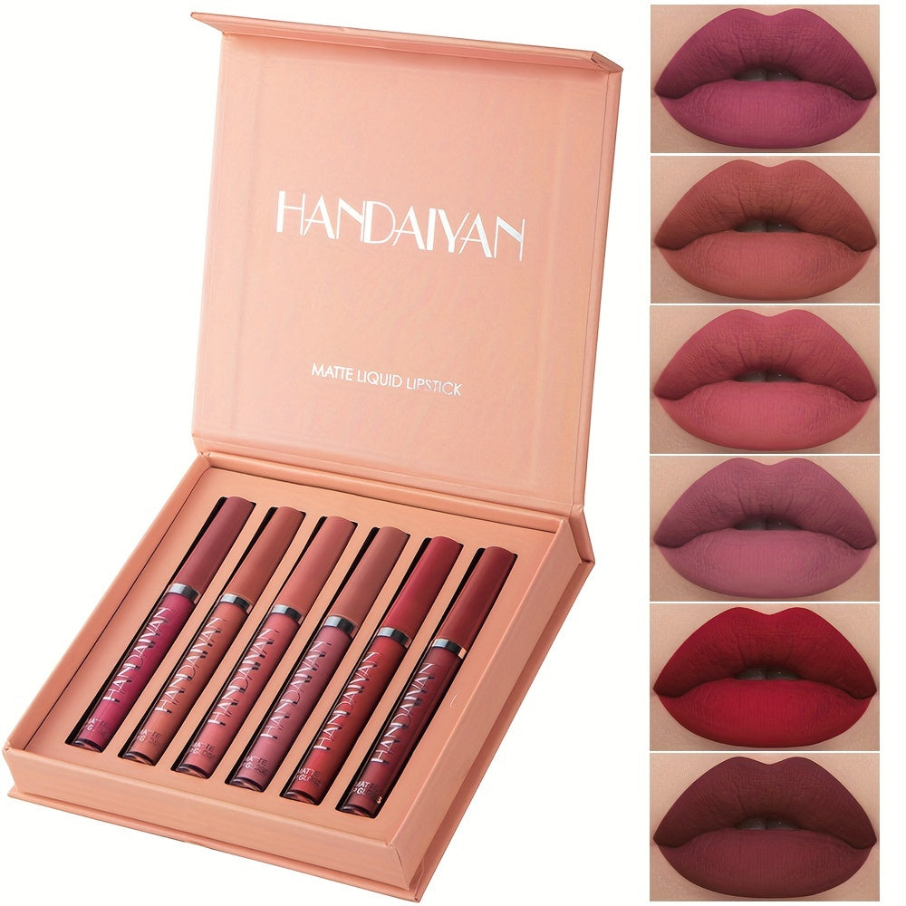 Ensemble de 6 rouges à lèvres liquides mats : longue tenue, anti-adhésif, imperméable, convient à tous les types de peau - Teintes roses, violettes et rouges!™