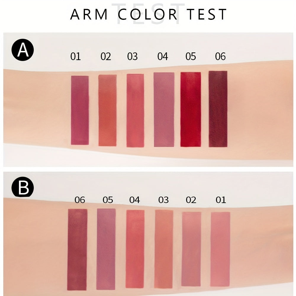 Ensemble de 6 rouges à lèvres liquides mats : longue tenue, anti-adhésif, imperméable, convient à tous les types de peau - Teintes roses, violettes et rouges!™