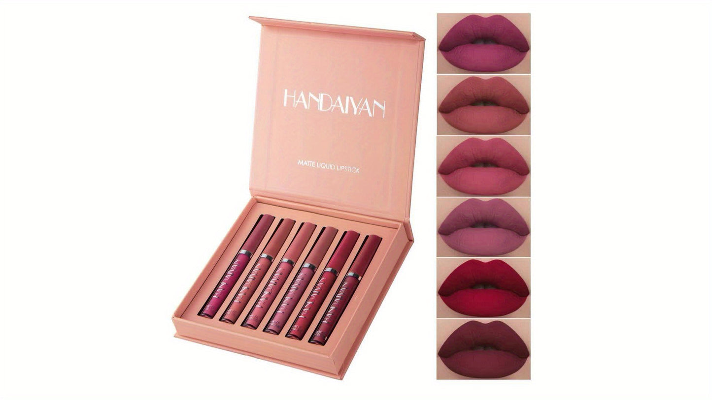 Ensemble de 6 rouges à lèvres liquides mats : longue tenue, anti-adhésif, imperméable, convient à tous les types de peau - Teintes roses, violettes et rouges!™