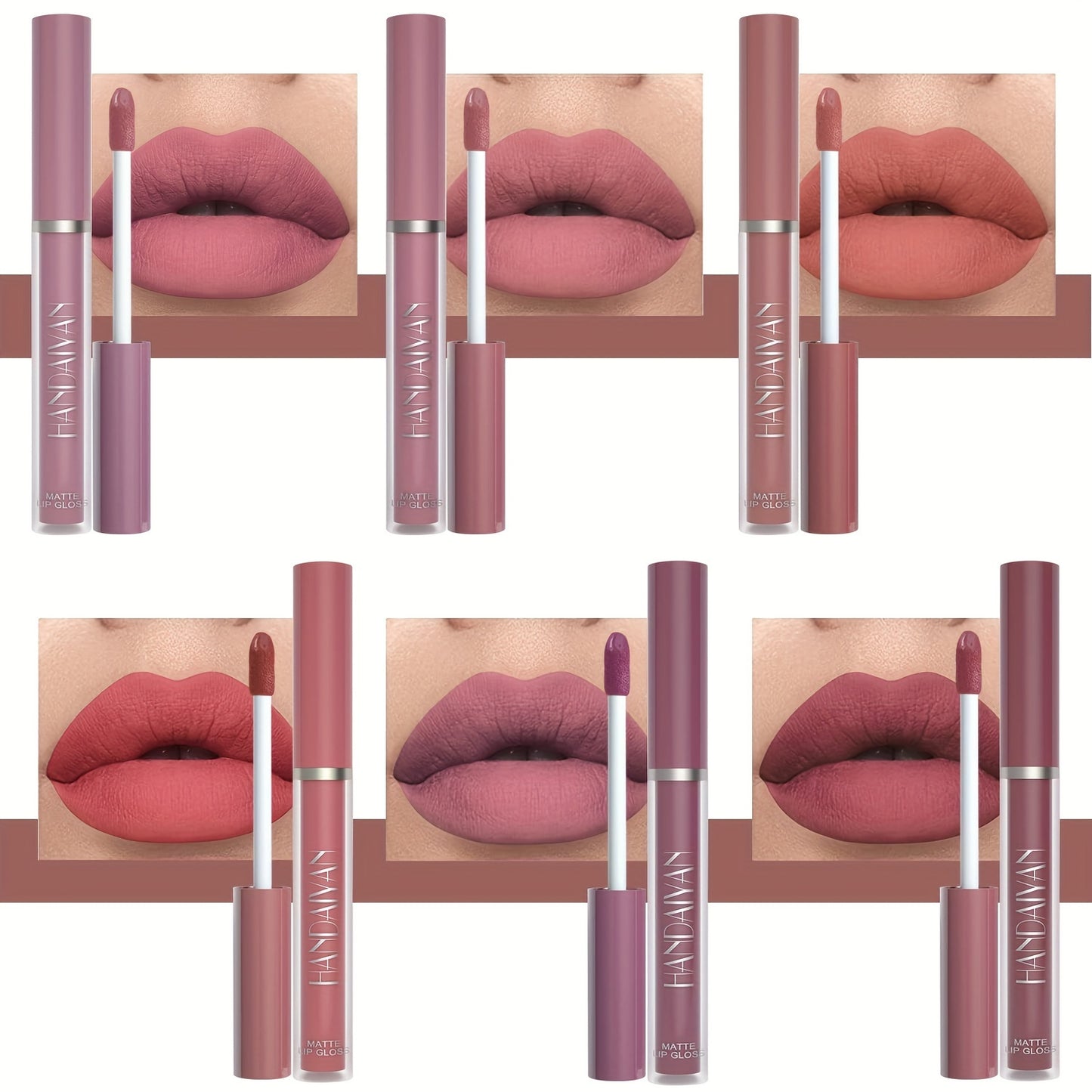Ensemble de 6 rouges à lèvres liquides mats : longue tenue, anti-adhésif, imperméable, convient à tous les types de peau - Teintes roses, violettes et rouges!™